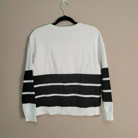 J Brand Women's White Striped Crew Neck Stretch Long Sleeve Sweater Size Medium - Picture 4 of 8